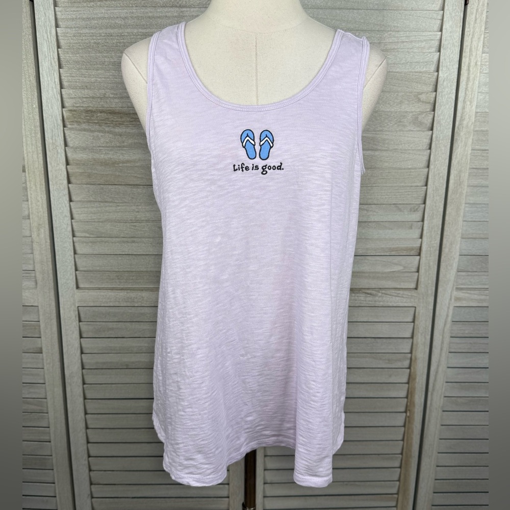 LIFE IS GOOD Women's Textured Slub Tank Top Light Purple/Flip Flops-Medium